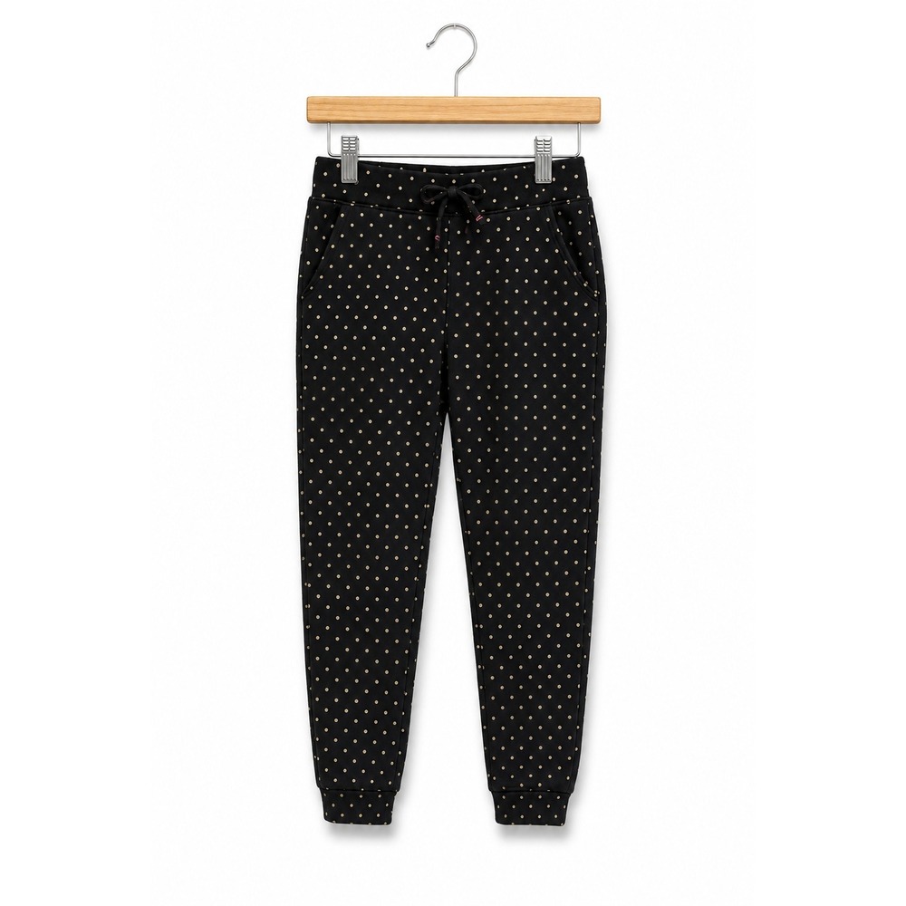 Cat & Jack Black Gold Polka Dot Jogger Sweatpants Girls Size L 10/12 Cozy Fleece